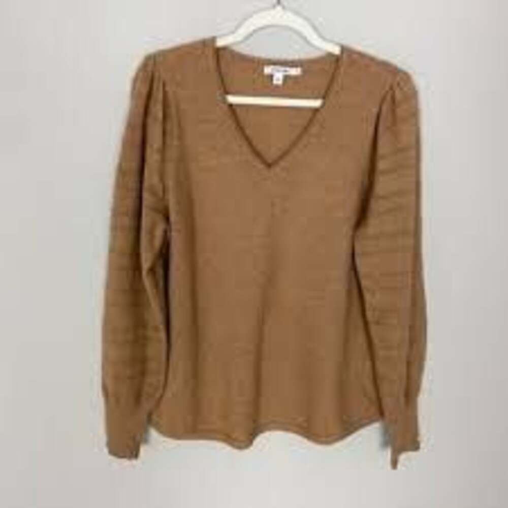Chico's Cashmere Blend Balloon Sleeve V-Neck Sweater Brown Size Large